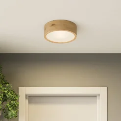 Envostar Kerio loftlampe, Ø 27 cm, naturrøget eg