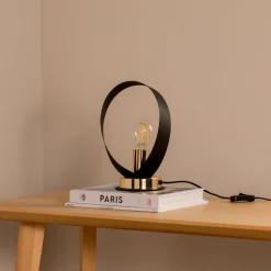 Euluna bordlampe Petla, sort/guld, metal, Ø 19 cm