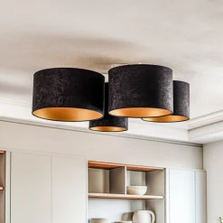 Euluna Lodge loftlampe, 4 lyskilder, sort/guld