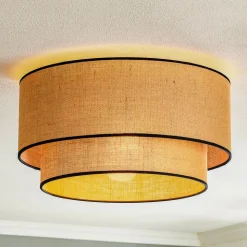 Euluna loftlampe Boho jute & sort, natur/sort, Ø45cm