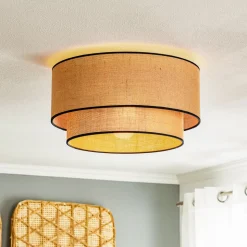 Euluna loftlampe Boho jute & sort, natur/sort, Ø45cm