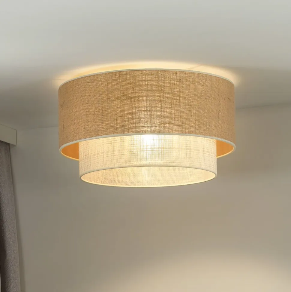 Euluna loftlampe Boho Jute, naturbrun/hvid, Ø 45 cm