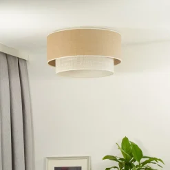 Euluna loftlampe Boho Jute, naturbrun/hvid, Ø 45 cm