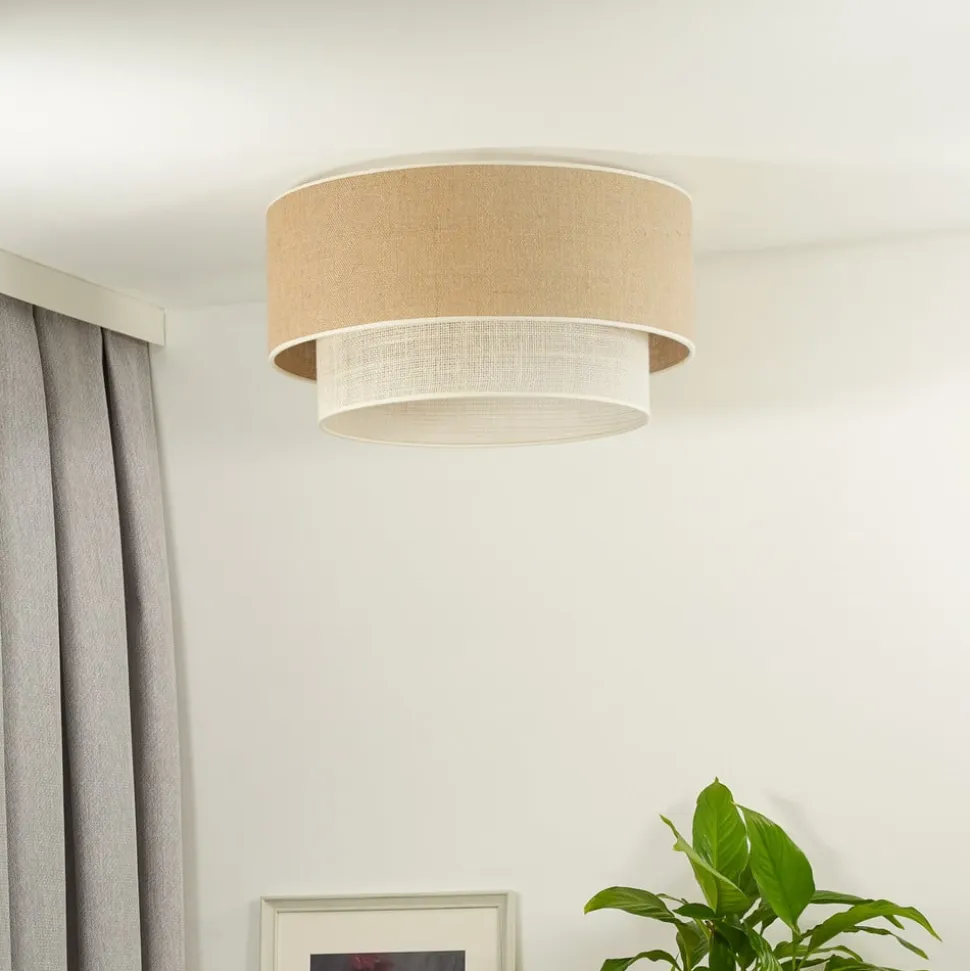 Euluna loftlampe Boho Jute, naturbrun/hvid, Ø 45 cm