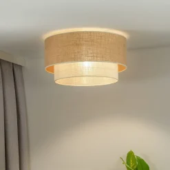 Euluna loftlampe Boho Jute, naturbrun/hvid, Ø 60 cm