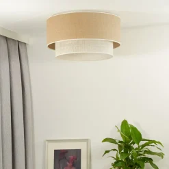 Euluna loftlampe Boho Jute, naturbrun/hvid, Ø 60 cm