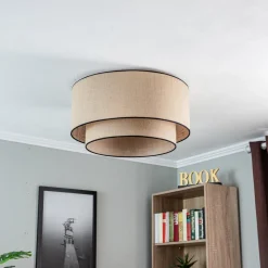 Euluna loftlampe Boho jute & sort, brun/sort, Ø60cm