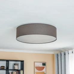 Euluna rulleloft, jordfarvet stofskærm, Ø50cm