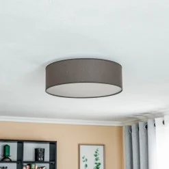 Euluna rulleloft, jordfarvet stofskærm, Ø40cm