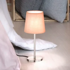 Eve bordlampe, hørskærm, nikkel/rosa