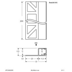 EVN APFL5 fliseprofil i siden 200 cm x 3,3 cm hvid