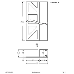 EVN APFL5 fliseprofil på siden 200 cm x 3,3 cm alu