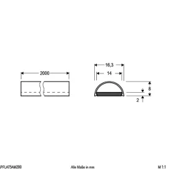 EVN APFLAT5 alu-profil, 200 cm, halvrundt dæksel
