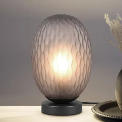 Facette bordlampe, røgfarvet grå, højde 29 cm, glas, E27