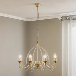 FILO lysekrone, 8 lyskilder, hvid-antik