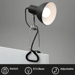 Fix-klemmelampe, metalskærm, sort