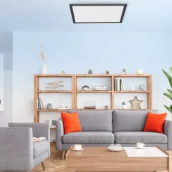 Flat LED-loftlampe, CCT, sort, 45 x 45 cm