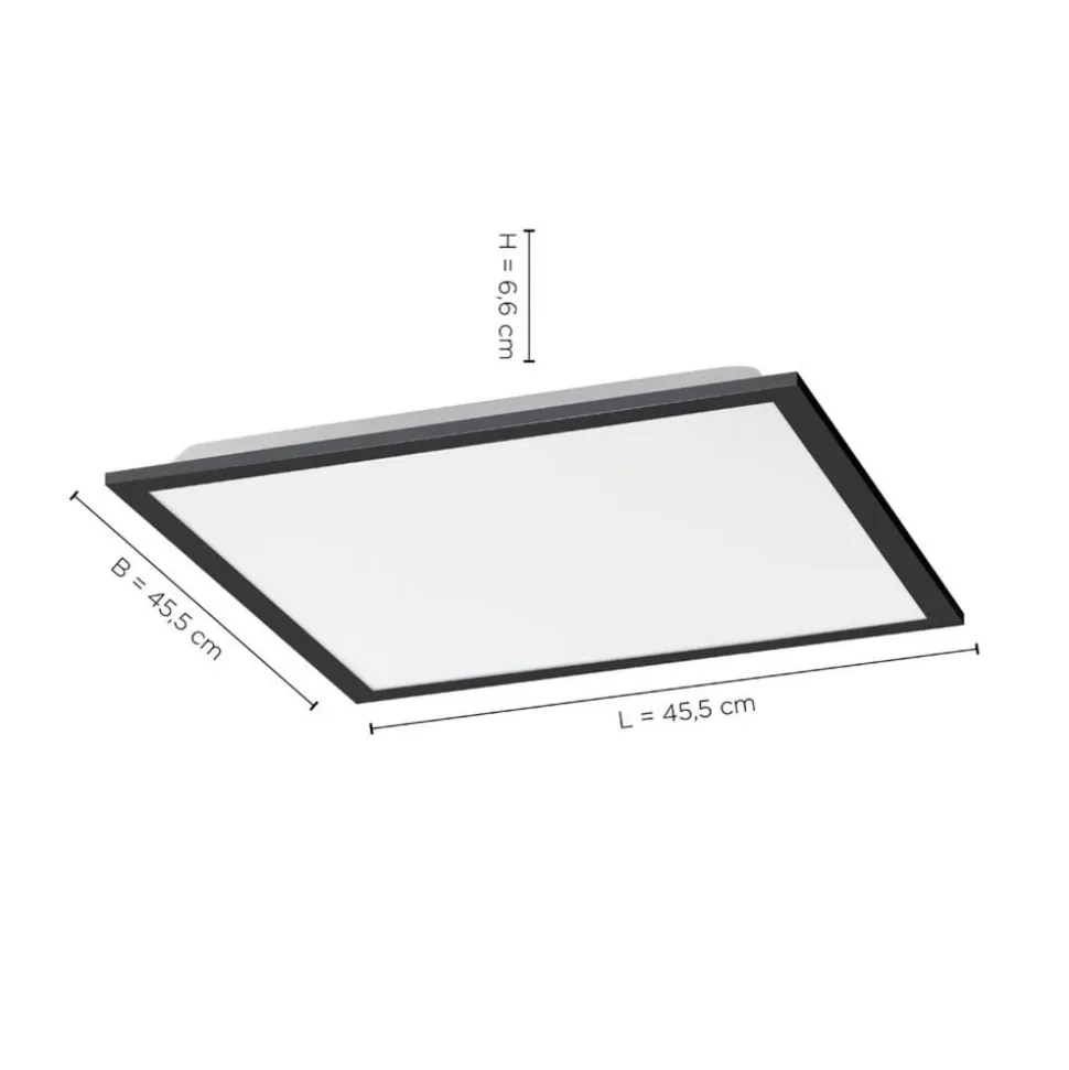 Flat LED-loftlampe, CCT, sort, 45 x 45 cm