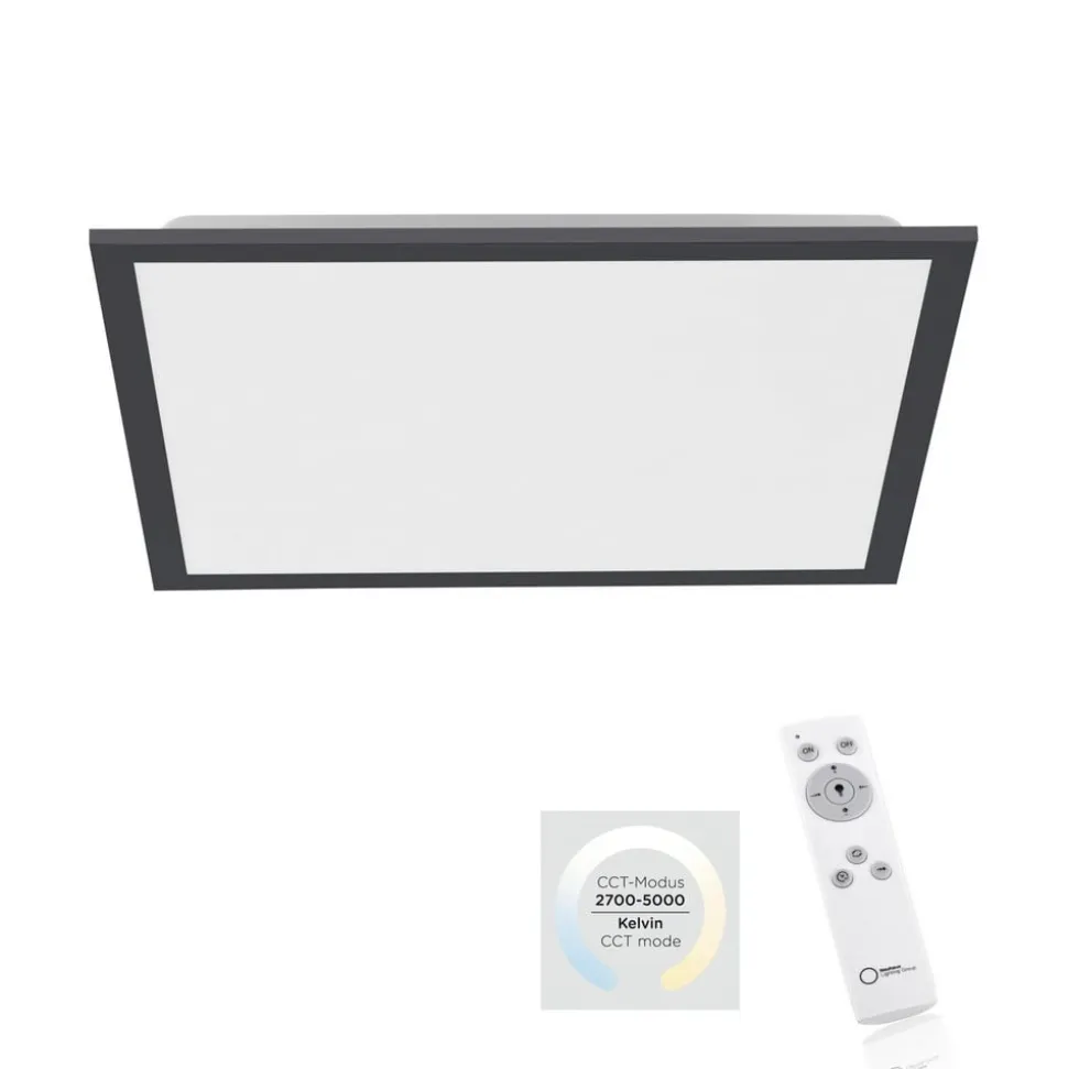 Flat LED-loftlampe, CCT, sort, 45 x 45 cm