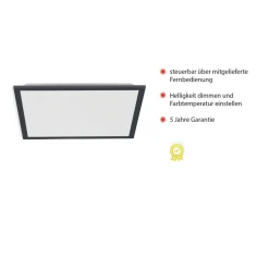 Flat LED-loftlampe, CCT, sort, 45 x 45 cm