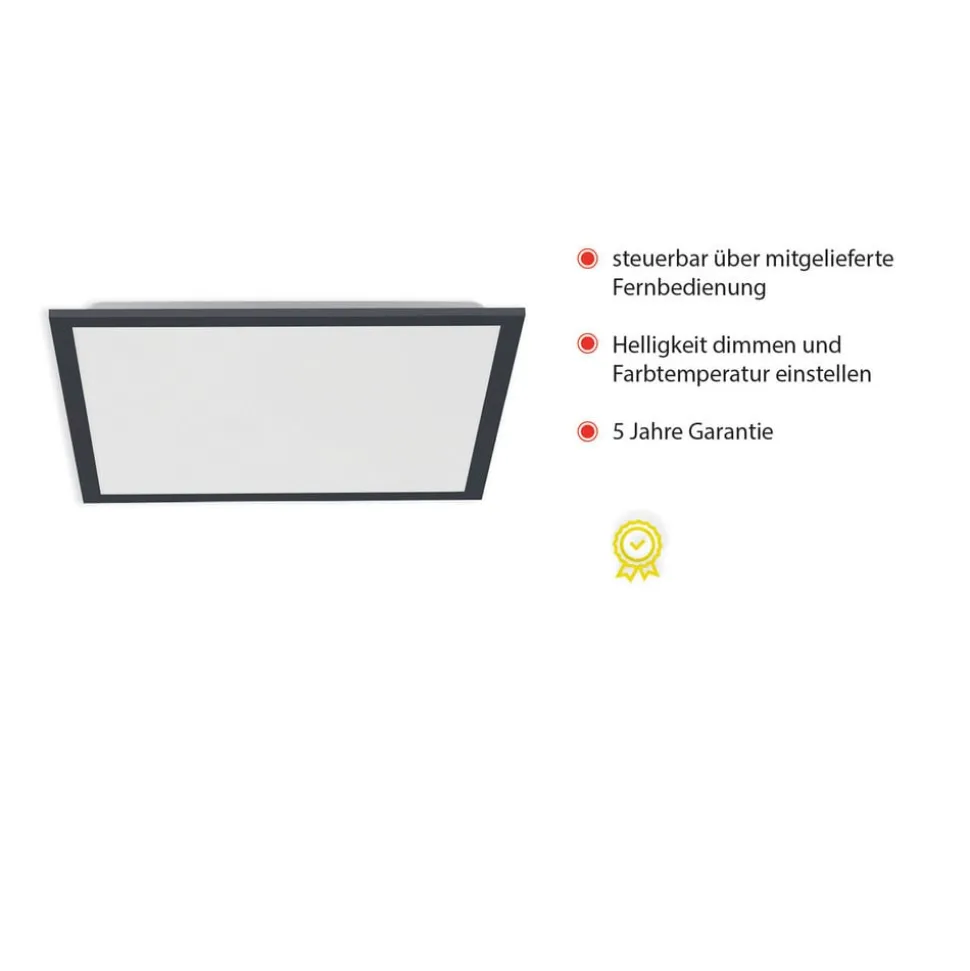 Flat LED-loftlampe, CCT, sort, 45 x 45 cm