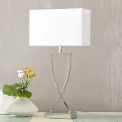 Flot tekstil-bordlampe Anni, krom/hvid