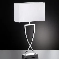 Flot tekstil-bordlampe Anni, krom/hvid