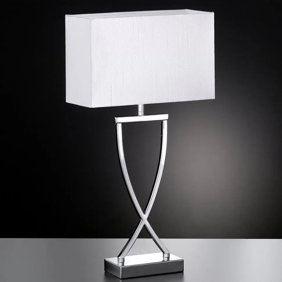 Flot tekstil-bordlampe Anni, krom/hvid