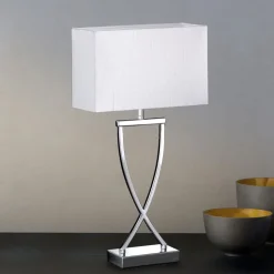 Flot tekstil-bordlampe Anni, krom/hvid