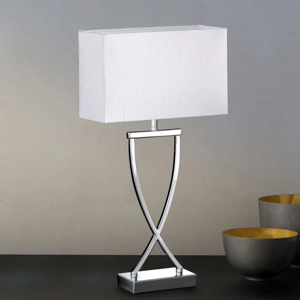 Flot tekstil-bordlampe Anni, krom/hvid