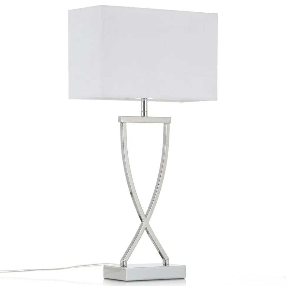 Flot tekstil-bordlampe Anni, krom/hvid