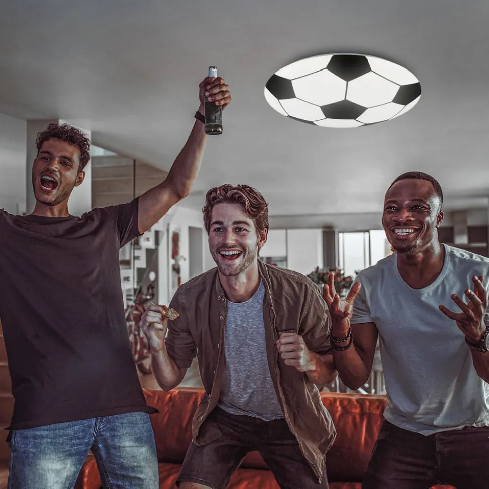 Fodbold LED-loftlampe, sort-hvid, Ø 27,5cm