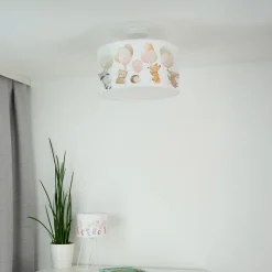 Freddy hængelampe, Ø 35 cm, farverig, dyr, stof, E27