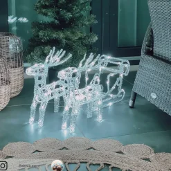 Funklende LED udendørs dekoration rensdyr med slæde