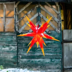 Ganesha stjerne, udendørs, gul-rød med 18 spidser