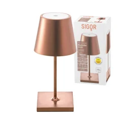 Genopladelig LED-bordlampe Nuindie mini, USB-C, bronze, IP54, dæmpbar.