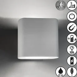 Genopladelig LED-væglampe Magnetics, sølv, op & ned, bredde 10 cm