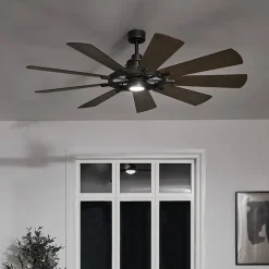 Gentry LED-loftventilator, hvid/mørk valnød