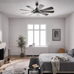 Gentry LED-loftventilator, hvid/mørk valnød