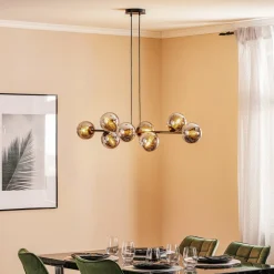 Glassy hængelampe, 8 lyskilder, sort, grafit, glas, E14