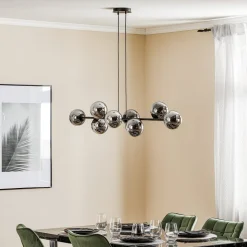 Glassy hængelampe, 8 lyskilder, sort, grafit, glas, E14