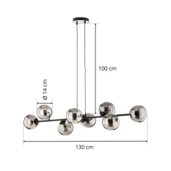 Glassy hængelampe, 8 lyskilder, sort, grafit, glas, E14