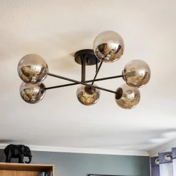 Glassy loftlampe, sort, grafit, glas, 6 lyskilder, E14