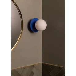 Globen Lighting væglampe ART DECO, blå/hvid, Ø 16 cm, IP44