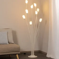 Gloriosa gulvlampe, creme, glas, 9 lyskilder