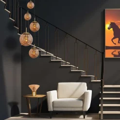 Glsabol glas-hængelampe, messing, 5 lyskilder