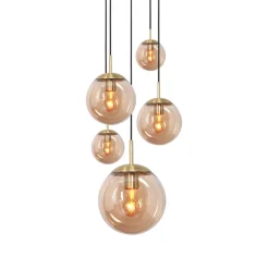 Glsabol glas-hængelampe, messing, 5 lyskilder
