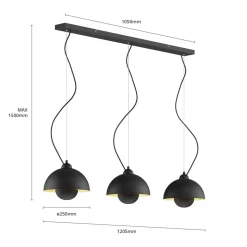 Gretja hængelampe, 3 lyskilder, sort guld