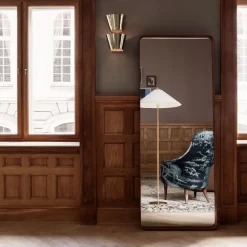 GUBI 9602 gulvlampe, messing, med kanvasskærm