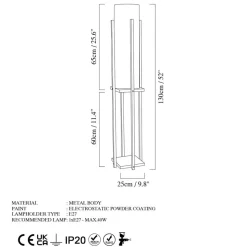 Gulvlampe 8125, sort/hvid, metal/lærred, højde 130 cm
